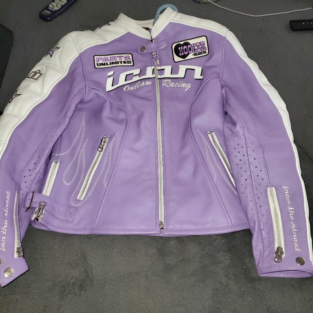 ICON womans motorcycle jacket and matching  helmet